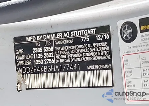 2017 Mercedes-Benz E 300 4Matic из США, поврежденный, VIN WDDZF4KB3HA177441